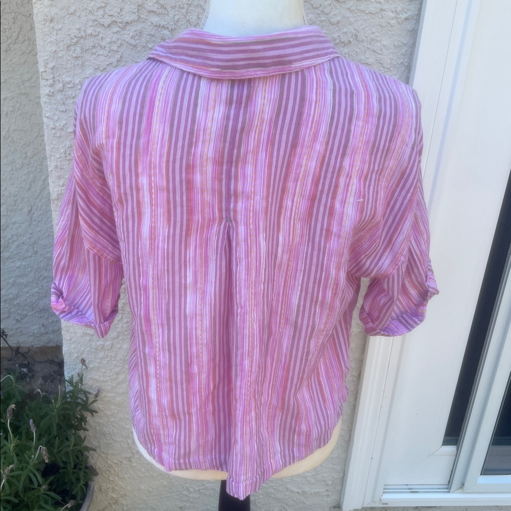 Sundance Women's Pink Striped Crop Button up Shirt Size M - Picture 5 of 9